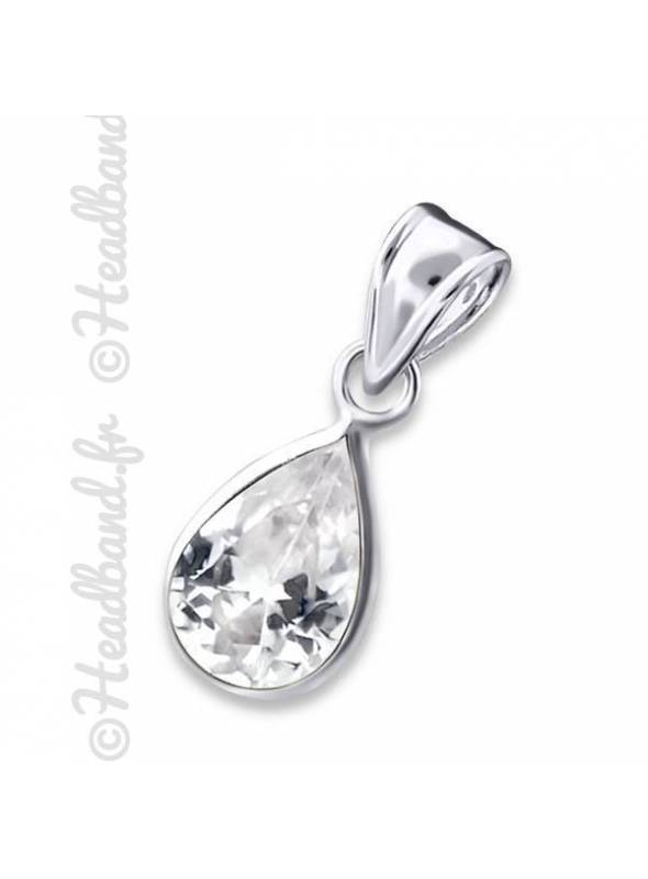 Pendentif cristal ovale blanc zirconium argent 925