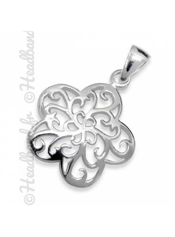 Pendentif fleur rétro filigranne argent massif