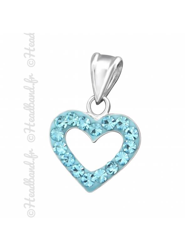 Pendentif argent massif coeur zirconium aqua