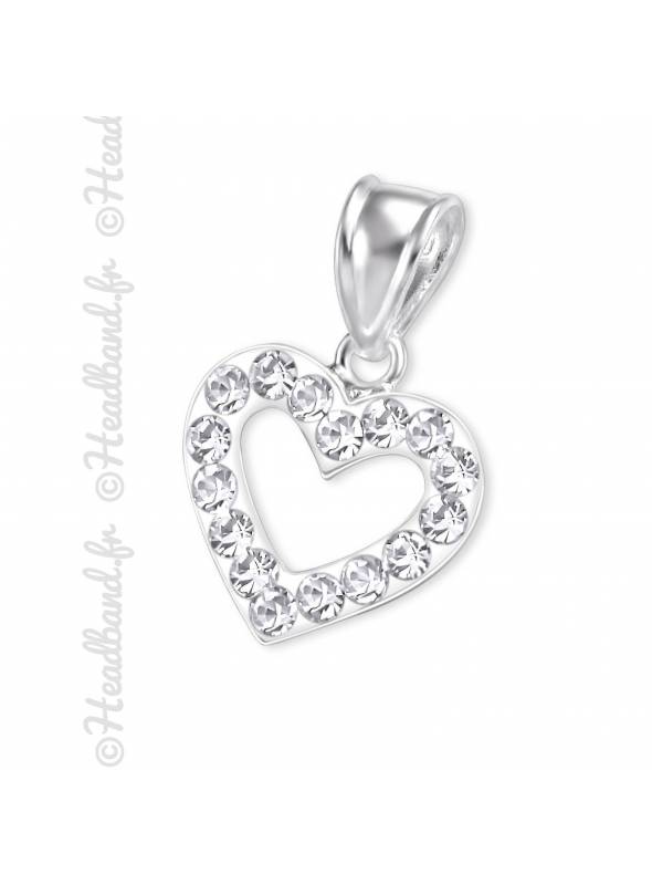 Pendentif argent massif coeur zirconium blanc