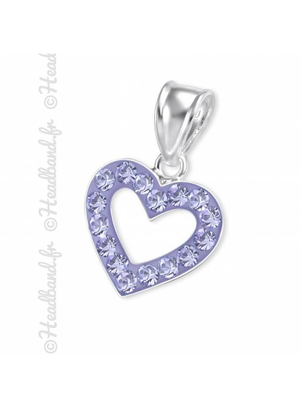 Pendentif argent massif coeur zirconium violet