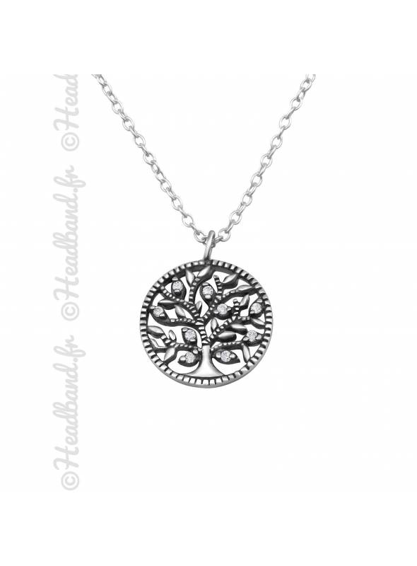 Collier médaillon vintage arbre de vie argent 925