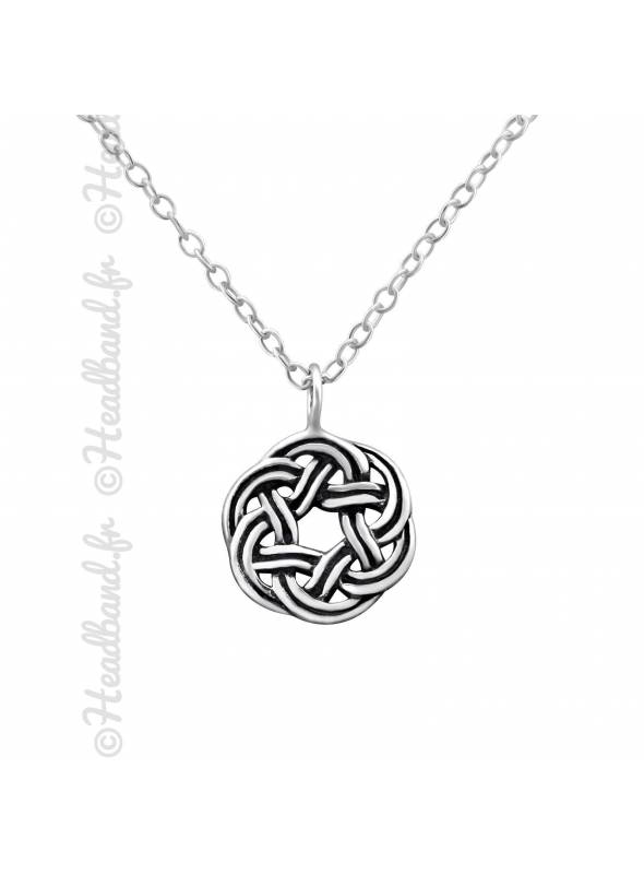 Collier médaillon noeud celtique argent massif