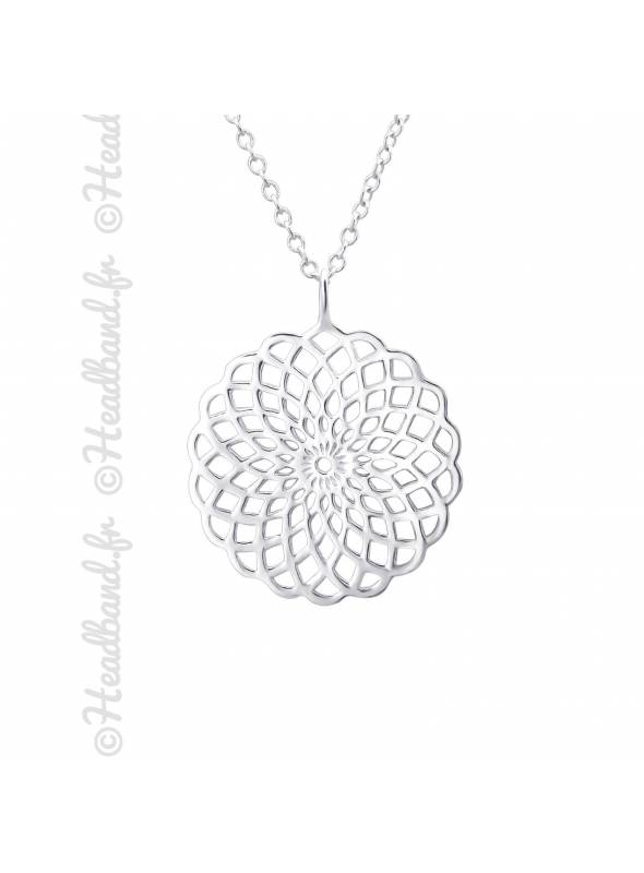 Collier médaillon rosace argent 925