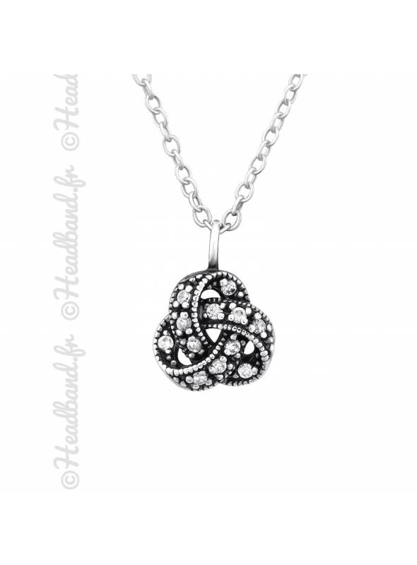 Collier pendentif celtique vieilli cristaux argent