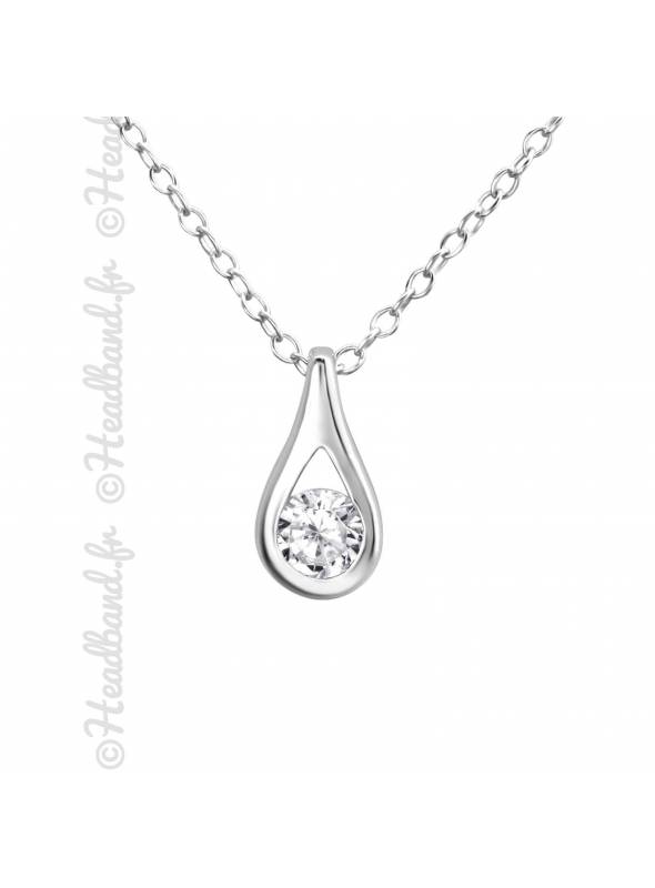 Collier pendentif goutte strass blanc argent 925