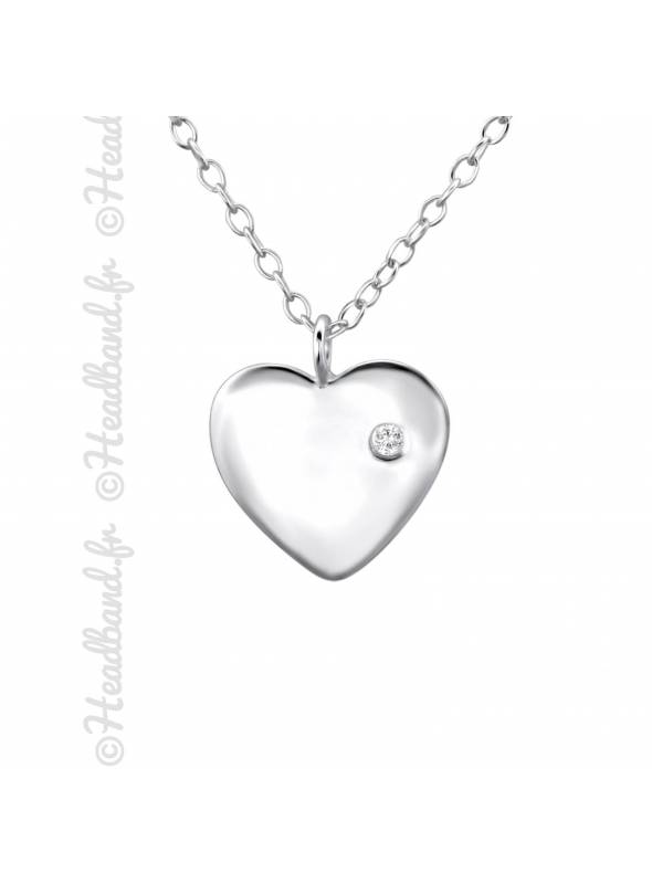 Collier médaillon coeur strass blanc argent 925