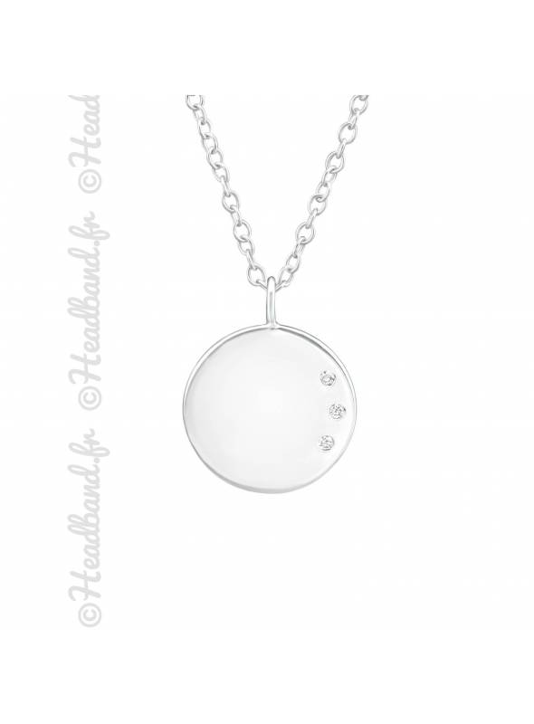 Collier médaillon rond strass argent 925