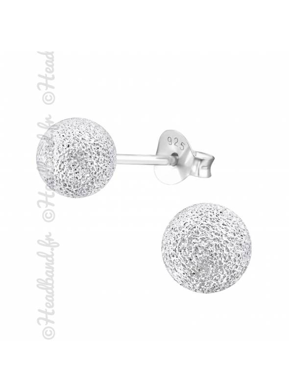 Clous d'oreilles bille grise martelée argent massif 6 mm