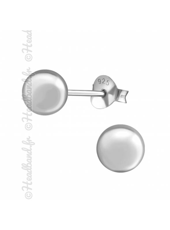 Clous d'oreilles boule grise argent massif 6 mm