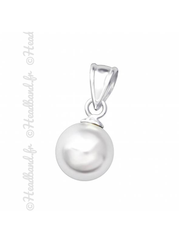 Pendentif boule strass blanc argent 925