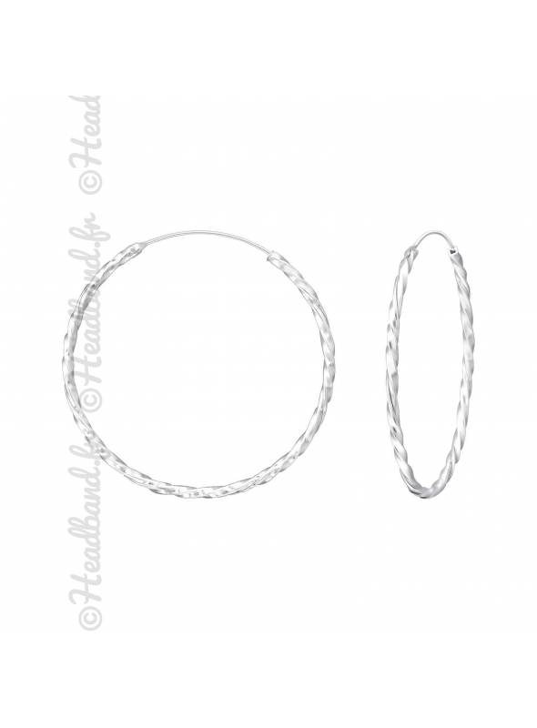 Créoles torsadées argent massif 30 mm