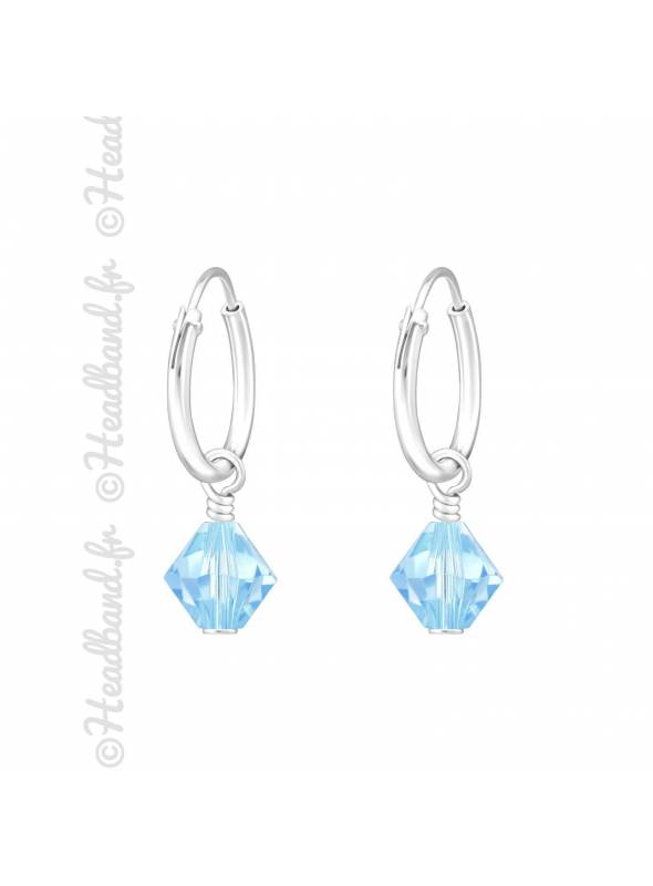 Créoles argent cristal à facettes Swarovski® aquamarine