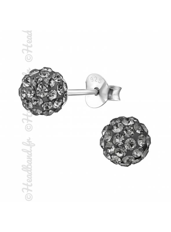 Clous d'oreilles boule strass black diamond argent 925