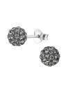 Clous d'oreilles boule strass noir argent