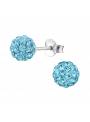 Clous d'oreilles boule strass aqua argent 925