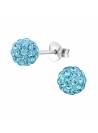 Clous d'oreilles boule strass aqua argent