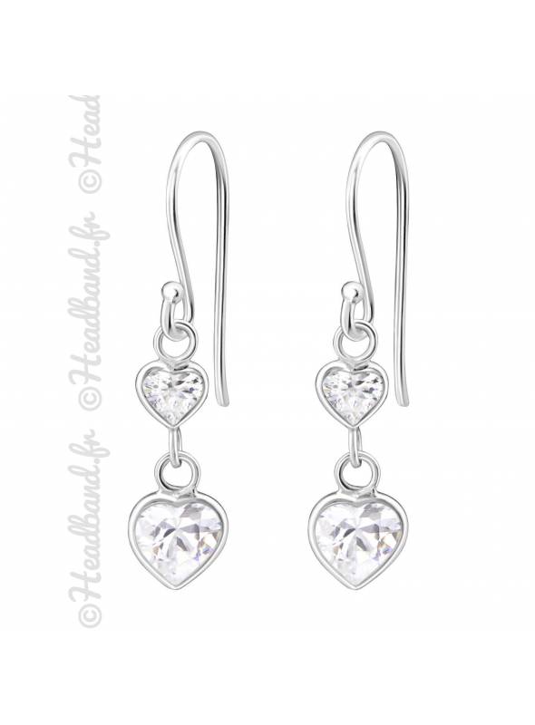 Boucles avec pendentif coeur cristal blanc argent 925