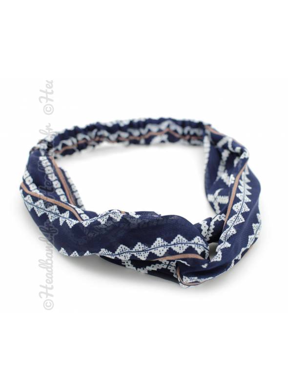 Bandeau mousseline stretch bleu et blanc