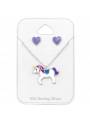 Parure collier et boucles étoile licorne violette argent 925