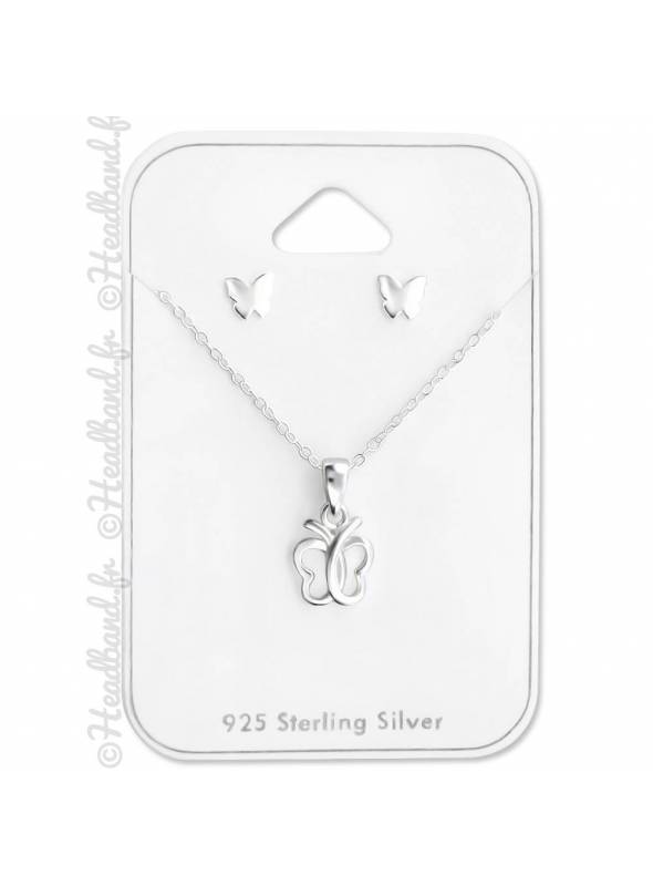 Parure collier et boucles papillon argent 925