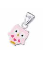 Pendentif enfant chouette émail rose argent 925