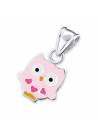 Pendentif enfant chouette émail rose argent 925