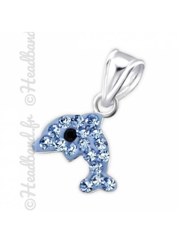 Pendentif enfant dauphin strass bleu argent 925