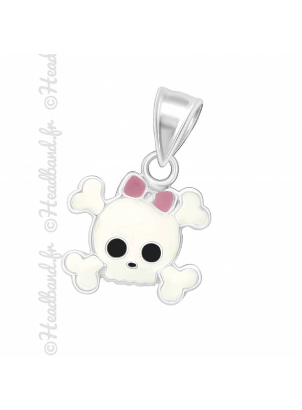 Pendentif enfant tête de mort girly argent 925