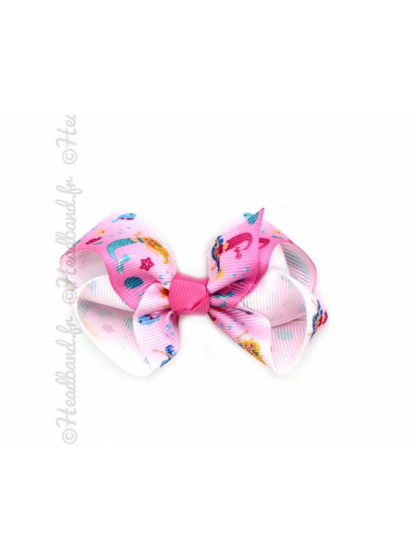 Barrette nœud enfant imprimé sirène rose