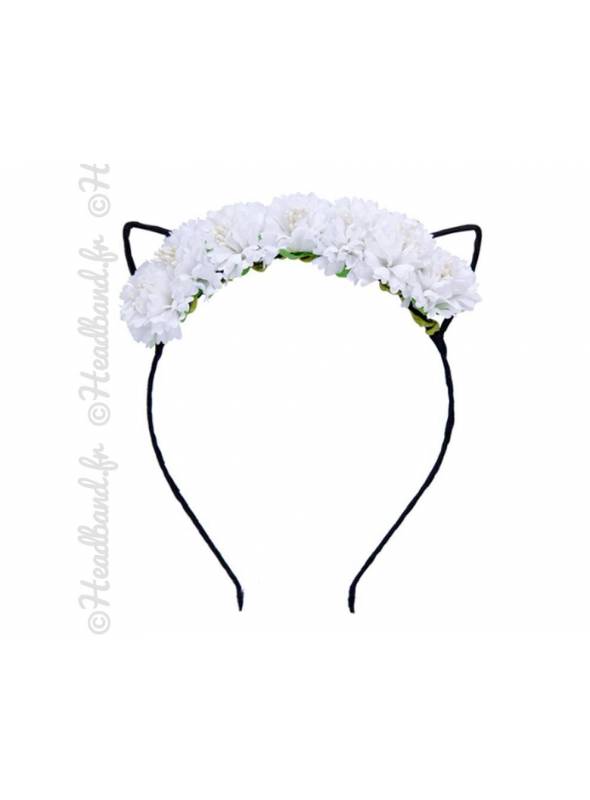 Serre Tete Fleurs Halloween Blanc Oreilles Chat