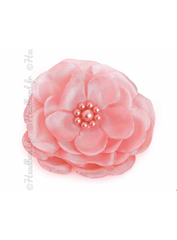 Grande barrette fleur pêche tissu