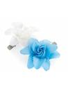 Pinces fleuries enfant tissu bleu et blanc