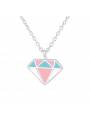 Collier motif diamant pastel argent