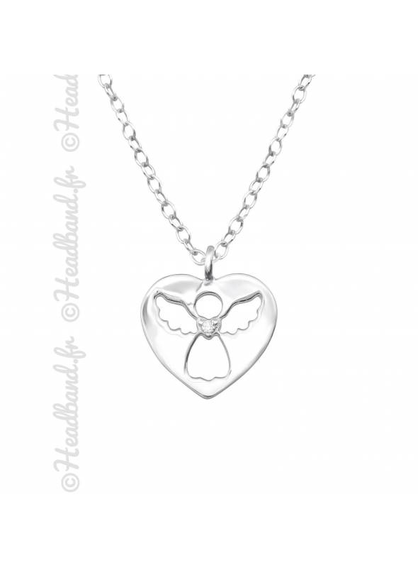 Collier communion ange coeur argent