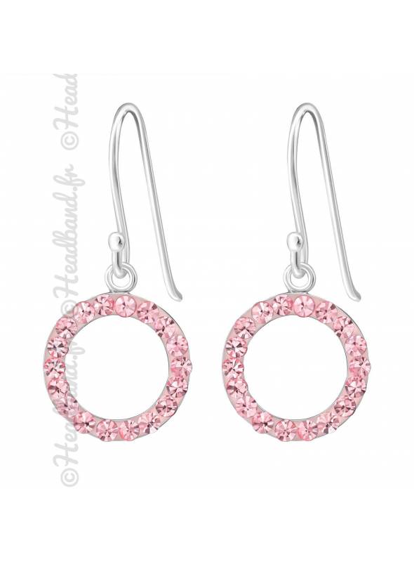 Clous d'oreilles rond strass rose argent