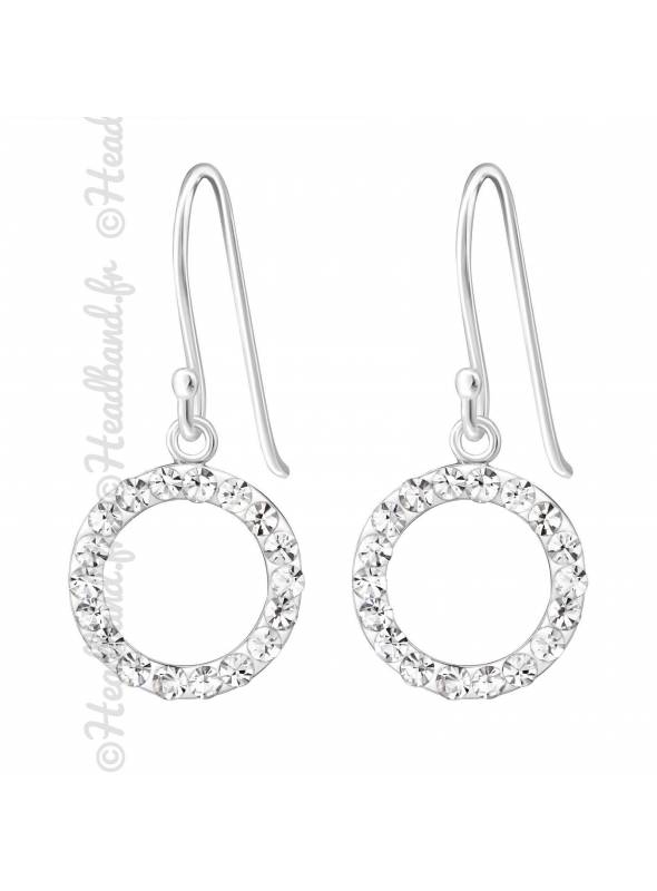 Clous d'oreilles rond strass blanc argent