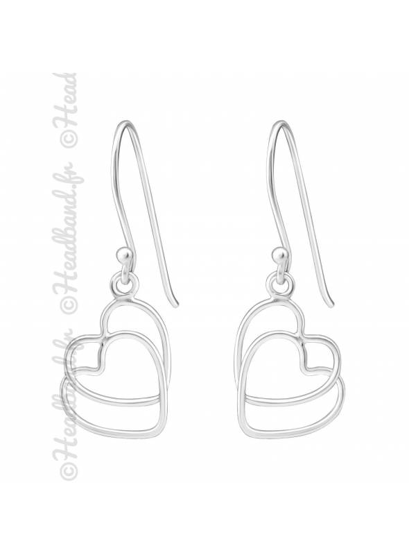 Boucles d'oreilles duo coeur argent