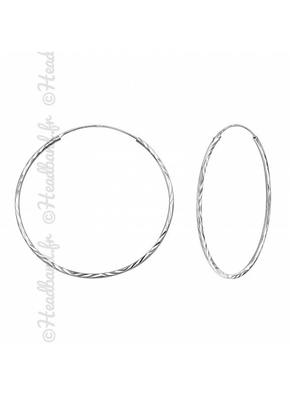 Créoles texturées argent 925 diamètre 40 mm