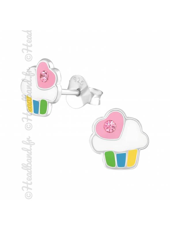 Clous d'oreilles lapin cornet glace argent