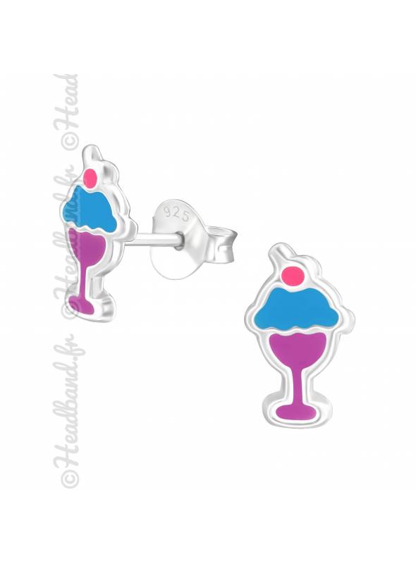 Clous d'oreilles sorbet émail enfant argent