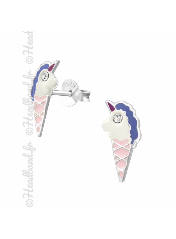 Clous d'oreilles licorne glace enfant argent