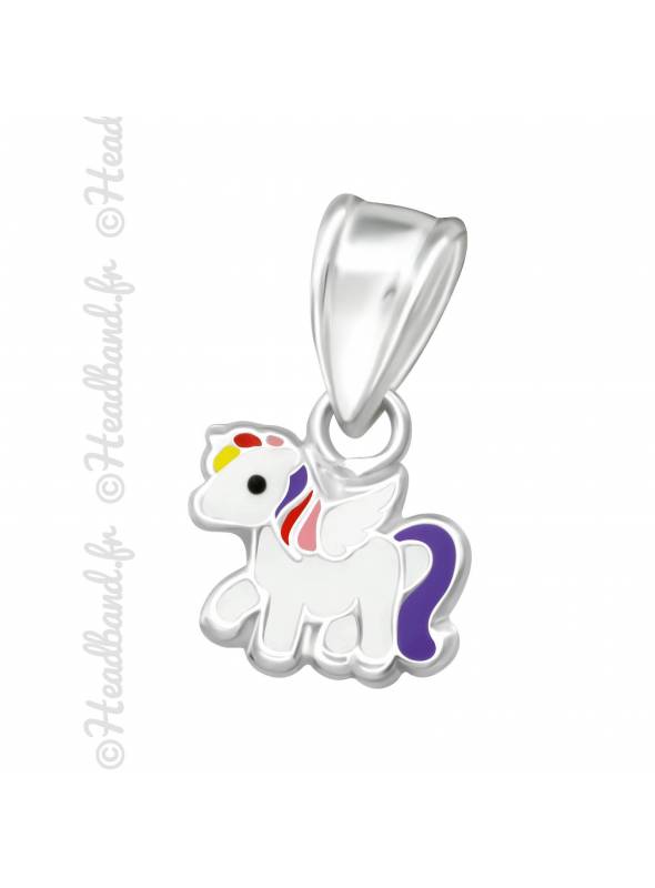 Pendentif enfant licorne violette argent