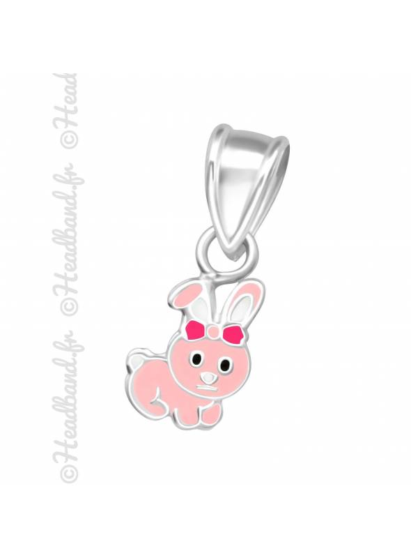 Pendentif enfant lapin rose argent