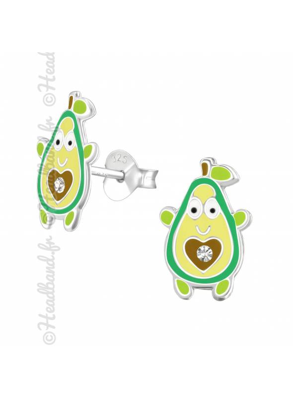 Clous d'oreilles avocat strass argent