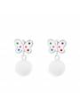 Boucles enfant papillon pompon blanc argent