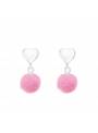 Boucles enfant coeur et pompon rose argent