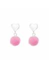 Boucles enfant coeur et pompon rose argent