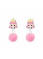 Clous d'oreille princesse pompon rose argent