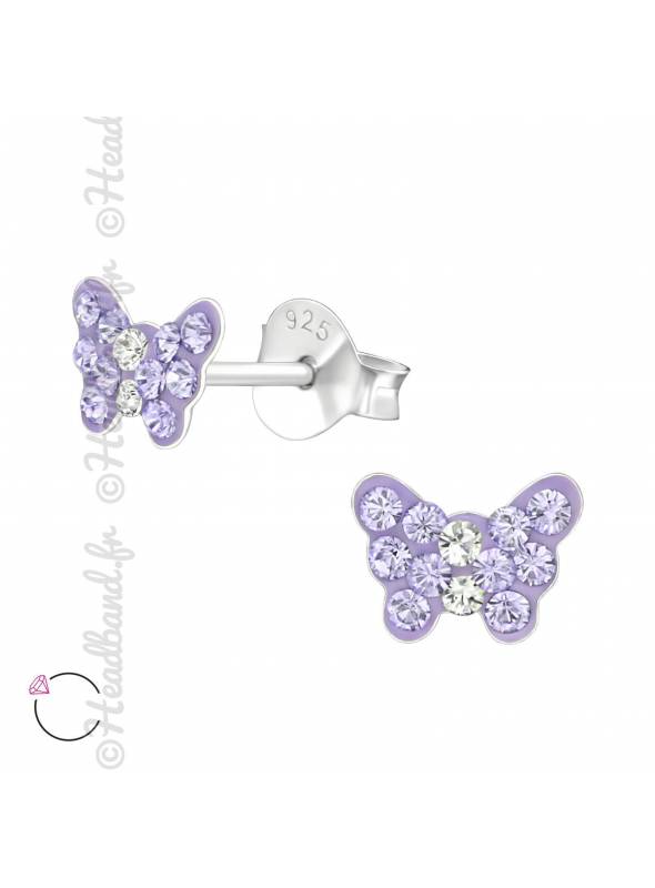 Clous d'oreilles papillon violet avec cristaux Swarovski